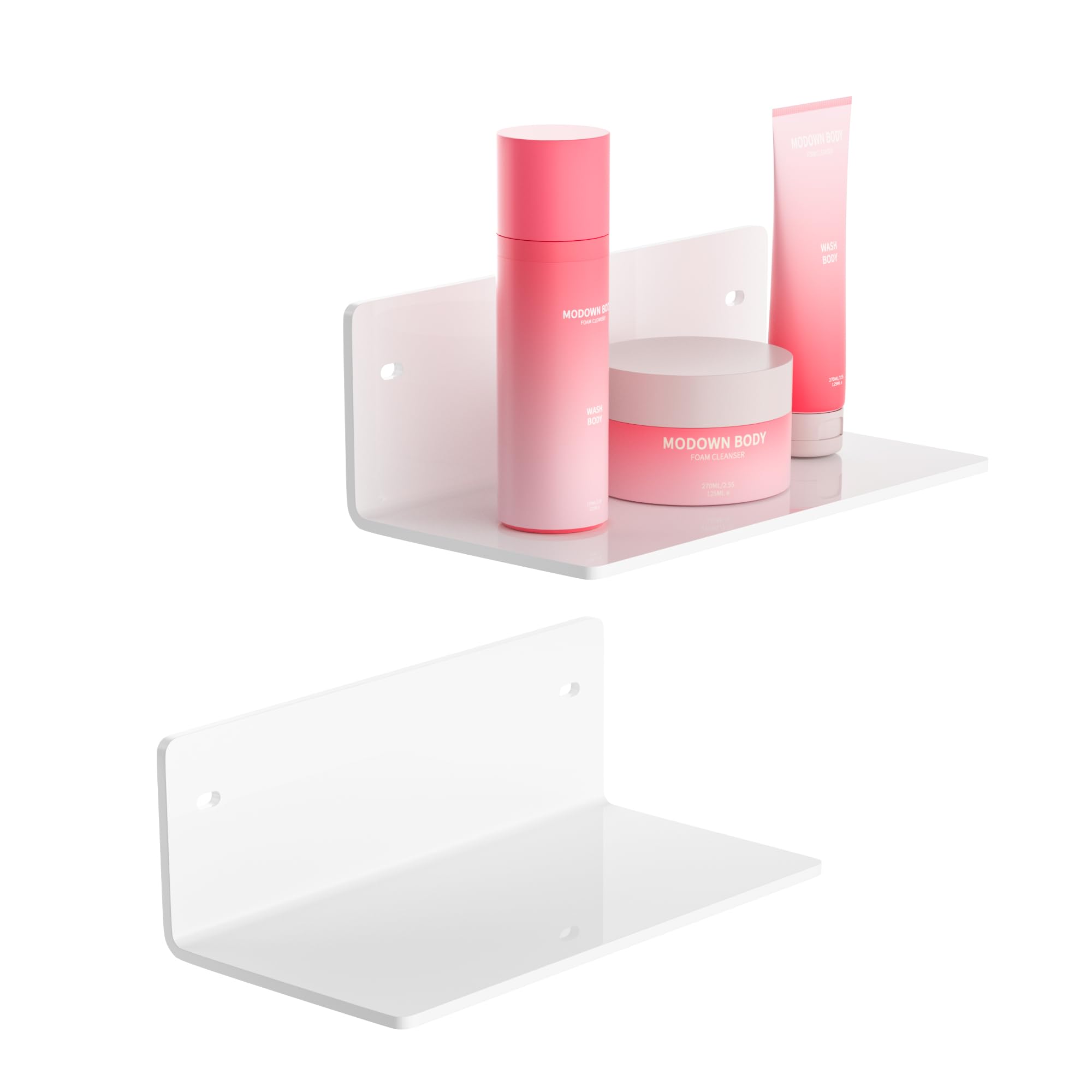 Sezanrpt 8 Inches White Small Shelves Acrylic, Wall Shelves for Living Room Décor, Bedroom, Bathroom, Kitchen, Dining Room, Brand Store, 2 Pack