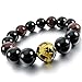 INBLUE Men,Women's 14mm Energy Bracelet Link Wrist Energy Stone Black Gold Tone Dragon Buddha Mala Bead