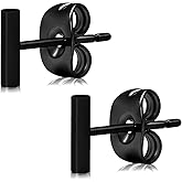 FACOKO Pure Titanium Heart Earrings Women Flat Star Earring Moon Nickel Free Hypoallergenic Stud Earrings for Sensitive Ears, Bar Earring Stud, Rose Gold/Gold/Black/Silver