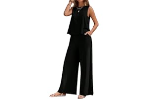 Summer Fashion Two Piece Outfits Women's Clothing Sets Travel Trendy Wide Leg Pants Ladies Sleeveless Tops Scoop Neck
