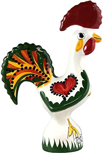 Hand Painted Vintage Traditional Portuguese Ceramic Good Luck Rooster #614 (Green)