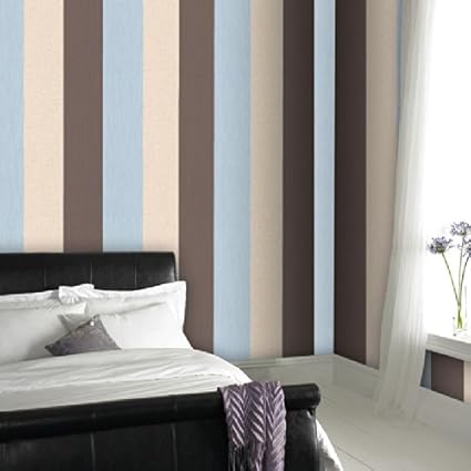 Super Fresco Java Stripe Textured Duck Egg Cream Brown Wallpaper 19198