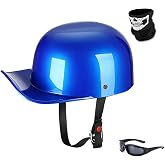 Woljay Vintage Open Face Motorcycle Helmet Retro Baseball Cap Half Helmets Men Women for Cruiser Street Scooter Moped Cap Jet with Mask Glasses - DOT Certified