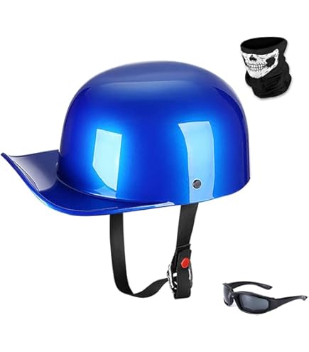 Yesmotor Baseball Motorcycle Helmet Half Cap for Bike Cruiser Chopper Moped Scooter- Dot Approved (Blue, M) : Automotive