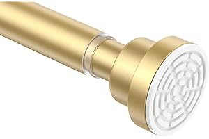 ZipGlo Gold Shower Curtain Rod 30-76 inch(2.5-6.33ft) 1PCS Shower Curtain rod No Drilling Gold Shower Rod Non-Slip Adjustable Shower Curtain Rod Never Rust for Bathroom Window Living room
