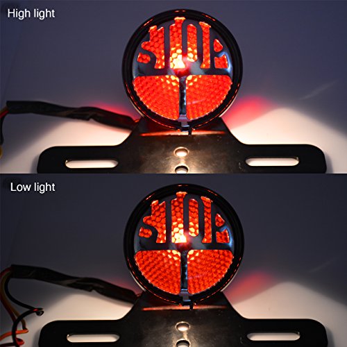 TUINCYN Motorcycle Tail Brake Light with License Plate Bracket Motorbike Runing and Stop Indicator bulb Light for Harley Rear Lights Moto Tail Brake Stop Light Cafe Racer 12V 10W