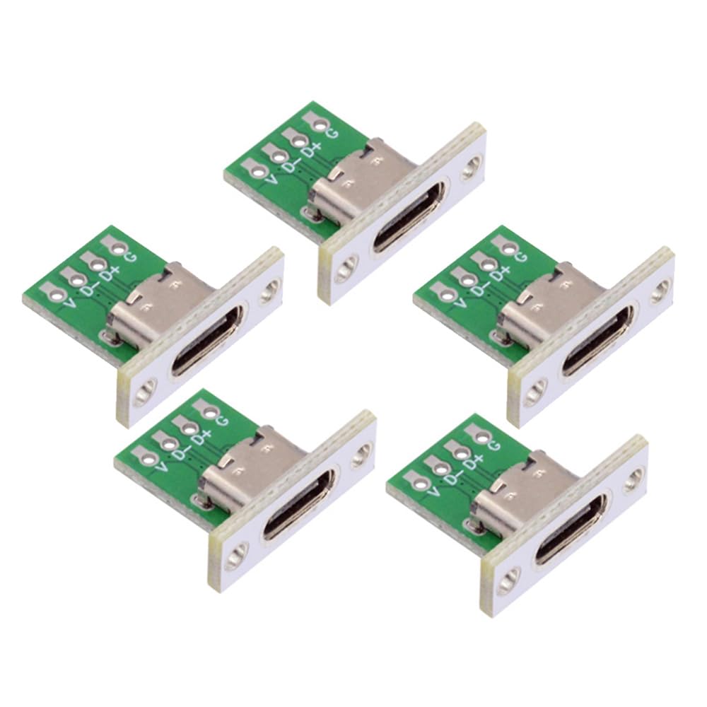 NFHK DIY OEM 5pcs/Set Type C Female Socket Connector Panel Mount Type with PC Board 24pin USB 2.0 Pinout