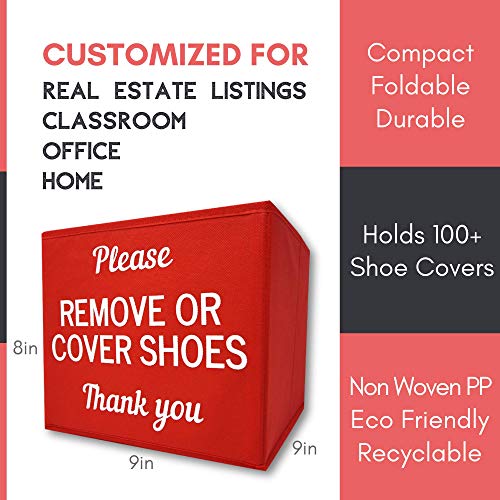 RE Goods Shoe Cover Box | Disposable Shoe Bootie Holder For Realtor Listings and Open Houses | Please Cover or Remove Shoes Bin | Shoe Bootie Box (Red)