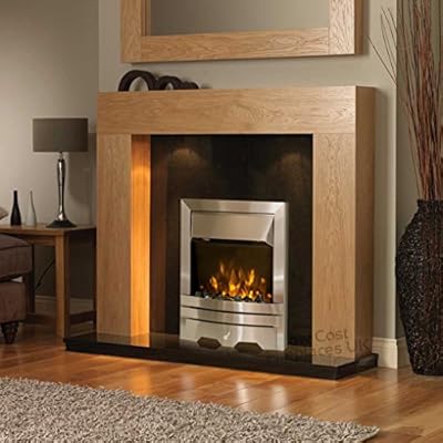 Electric Oak Surround Black Wall Silver Steel Pebble Coal Fire