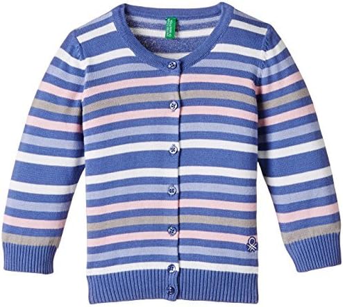 United Colors of Benetton Girls' Sweater (15A12BNC5095G923_Light Blue, Baby Pink and White Stripe_XL)