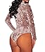 Shawhuwa Womens Sexy Velvet V Neck Long Sleeves Bodysuit Party Tops M A-Grey