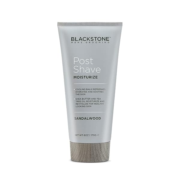 BLACKSTONE MEN’S GROOMING POST SHAVE MOISTURIZER WITH TEA TREE OIL, SHEA BUTTER, VITAMIN E, & ALOE | SOOTHING COOLING BALM | & PARABEN FREE | SANDALWOOD (6 OZ)