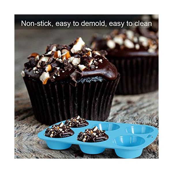 Silicone Muffins Tray, 2 Pack Deep and Jumbo Muffin Pan 6 Cup Large , Non-Stick Giant Cupcake Tin, Silicon Mould…