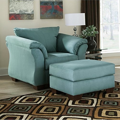 Ashley Darcy Fabric Chair with Ottoman in Sky