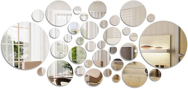 FOCCTS 36pcs Redondo de Espejo Hojas con 6 Tamaños Diferentes de la