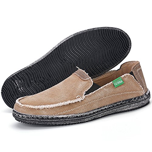 VILOCY Men's Slip on Deck Shoes Canvas Loafer Vintage Flat Boat Shoes ...