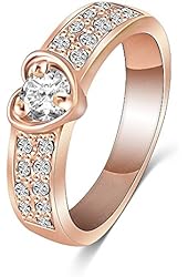 AnaZoz Jewelry Ring Romantic 18K Rose Gold Plated Heart Rings Austrian Crystal