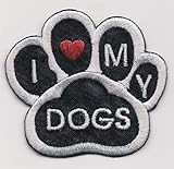 Applique Patches Mini Black White I Love My Dogs Animal Paw Print Embroidery Applique Patch 1 3/4