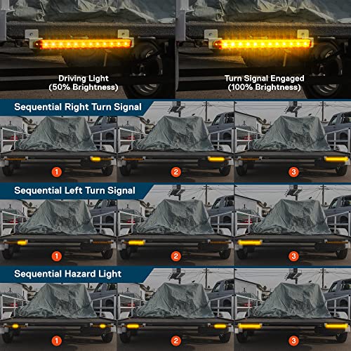 16" 12 Amber LED Trailer Light Bar [Hazard + Sequential Turn Signal