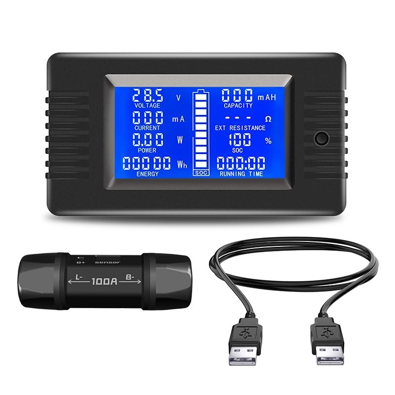 DollaTek LCD Display DC Battery Monitor Meter 0-200V Voltmeter Ammeter for Cars RV Solar System