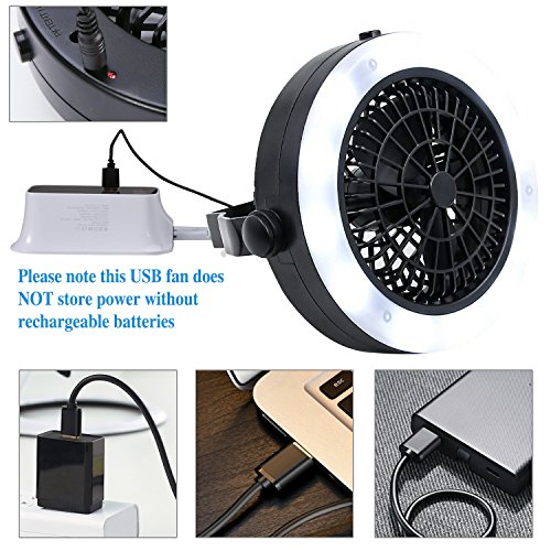 MILIJIA LED Camping Lantern, USB Powered Tent Light with Ceiling Fan (2rd Generation), Premium Plastic Portable Battery Operated Fan Lights with Hook for Emergency, Hurricane, Storm, Power Out