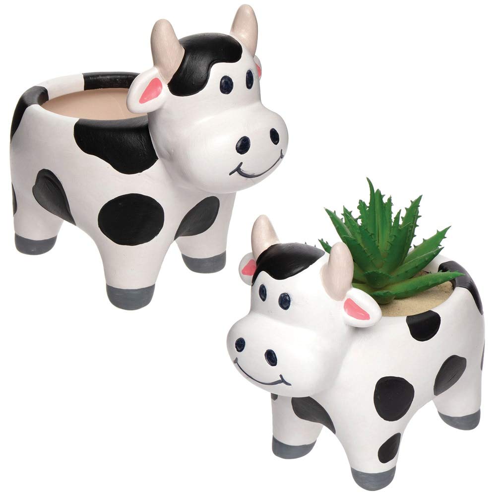 Baker Ross AX103 Cow Ceramic Flowerpots, Creative Art and Craft Supplies for Kids to Make, Personalise and Decorate (Box of 2), Assorted (Painting Accessories are not Included)