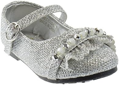 Precious-50 Baby Girls Glitter Pearl Ballet Ballerina Flats Silver Glitter 4