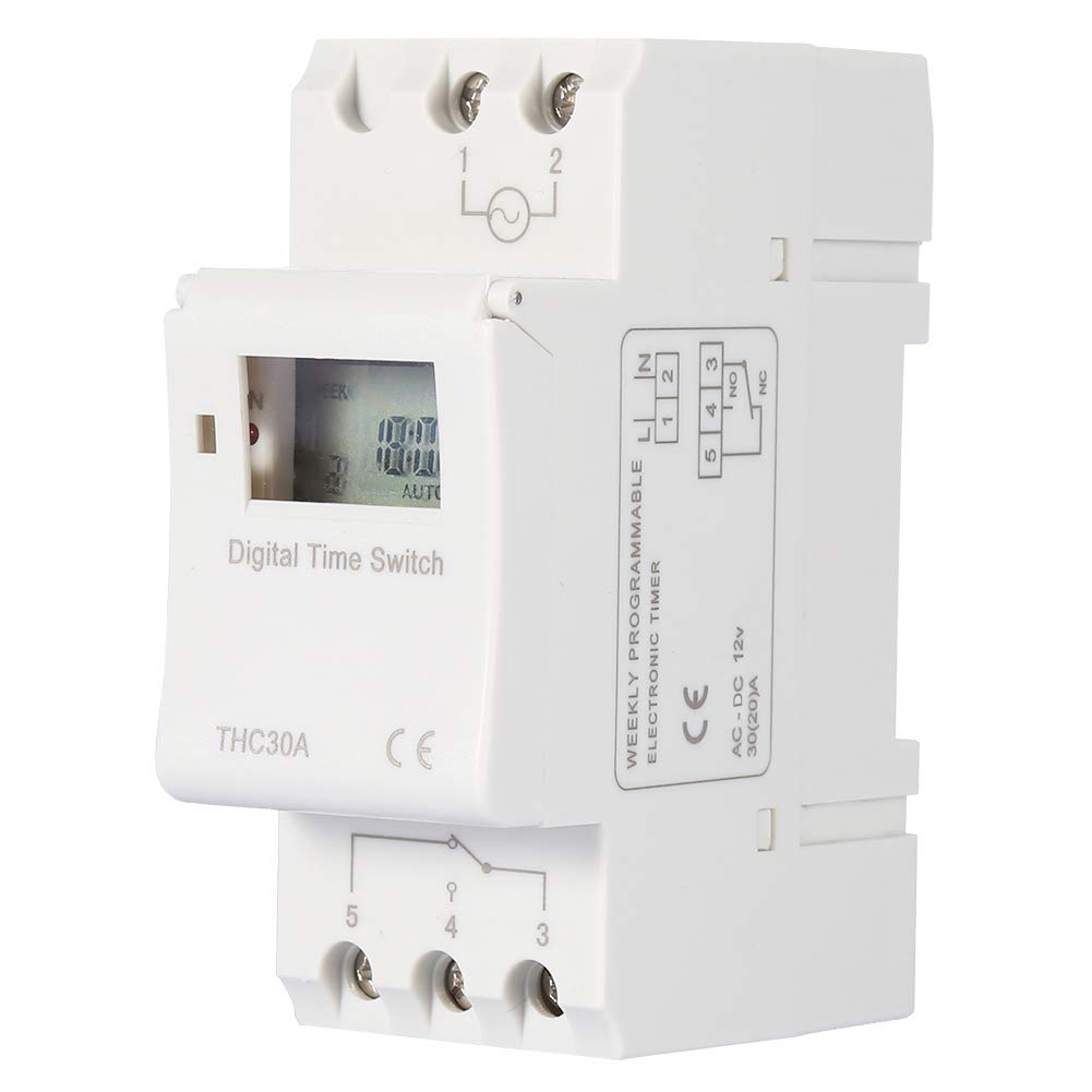 THC 30A Digital DIN Rail Timer Switch Programmable Electronic LCD Time Control Switch 16 On/Off Timer Settings for Street Lamp Neon Lamp etc(12V) - Image 3