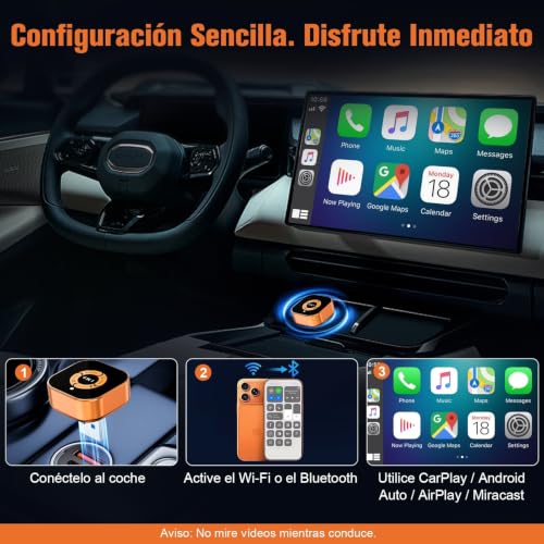 4 in 1 Wireless CarPlay Adapter: Wireless CarPlay and Android Auto Wireless AirPlay and Miracast - Dual Band WiFi 2.4/5 GHz - Plug & Play Automatic Connection for Cars with Wired CarPlay
