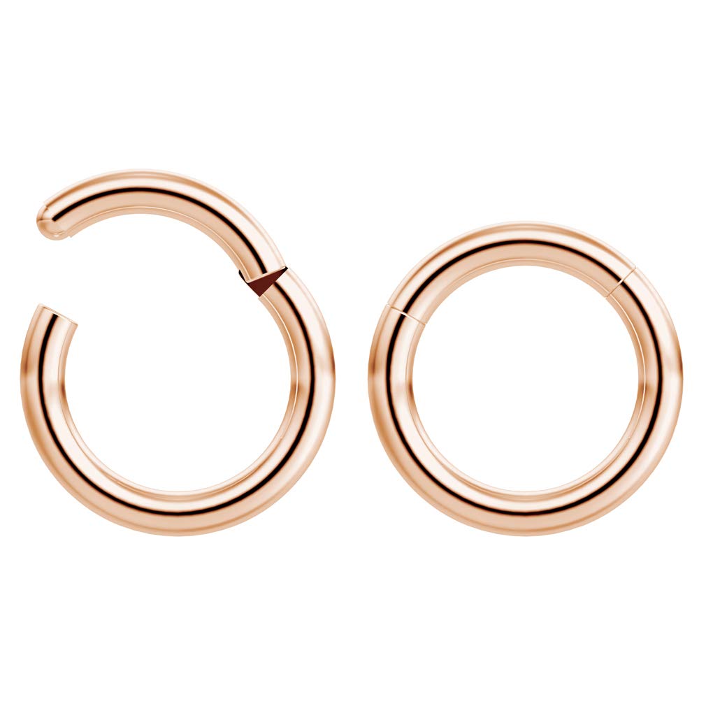 Bling Piercing 2pc 16mm Hinged Clicker Captive Bead Ring Rose Gold 8mm Helix Earring Nose Hoop Rook Cartilage Tragus Lip Septum Forward Eyebrow Ear Lobe Nostril Rings Seamless Surgical Steel