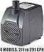PonicsPumps by ZAHGO PP29105: 291 GPH Submersible Pump with 5' Cord - 16W… for Hydroponics, Aquaponics, Fountains, Ponds, Statuary, Aquariums & more.