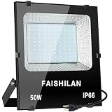 FAISHILAN 50W LED Flood Light, 250W Halogen Equivalent Led Work Light, Waterproof IP66 Outdoor Flood Lights, Super Bright LED Backyard Lights for Garage, Garden, Lawn and Yard