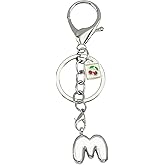 Women Chunky Silver Cute Bubble Initial Letter Keychain, Fashion Bag Charm with Cherry Accessory for Purses Handbags Car Key