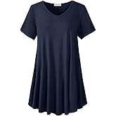LARACE Casual Tops for Womens Summer Clothes Loose Fit Short Sleeve Shirts Flowy V Neck Tunic Plus Size Blouse