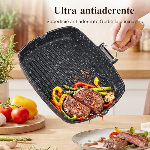 GiPP Non-Stick Grill Pan 34 x 24 cm with Folding Handle | Suitable for all types of stoves, induction, gas, ceramic, electric, aluminium, easy to store and save space