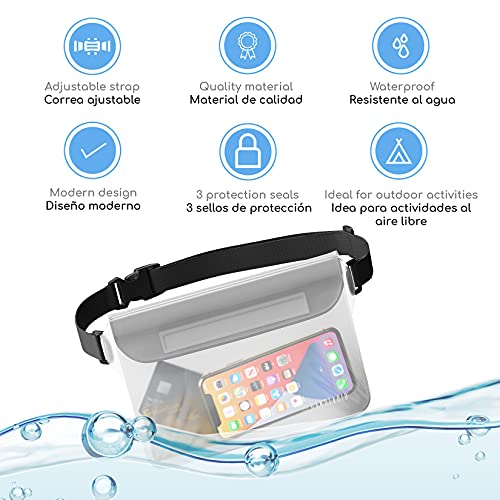 Canotagio Bolsa/Cangurera Impermeable. Set de 2 Cangureras Sumergibles a Prueba de Agua. Tamaño Extra Grande. para Deportes Acuaticos, Playa, Alberca y más. Waterproof Pouch