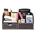 Oak Leaf Home Office Supplies Leather Desk Organizer 6 Compartment Storage Box with Drawer,Multi-function