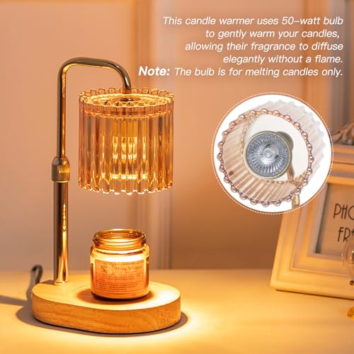 Candeldo Gold Candle Warmer Lamp with Timer, Birthday Gifts for Women Mum | Wax Melt Lamp, Height Adjustable, Dimmable, Gift for Her, House Warming, Birthday Present, Modern Home Decor, with 2 Bulbs