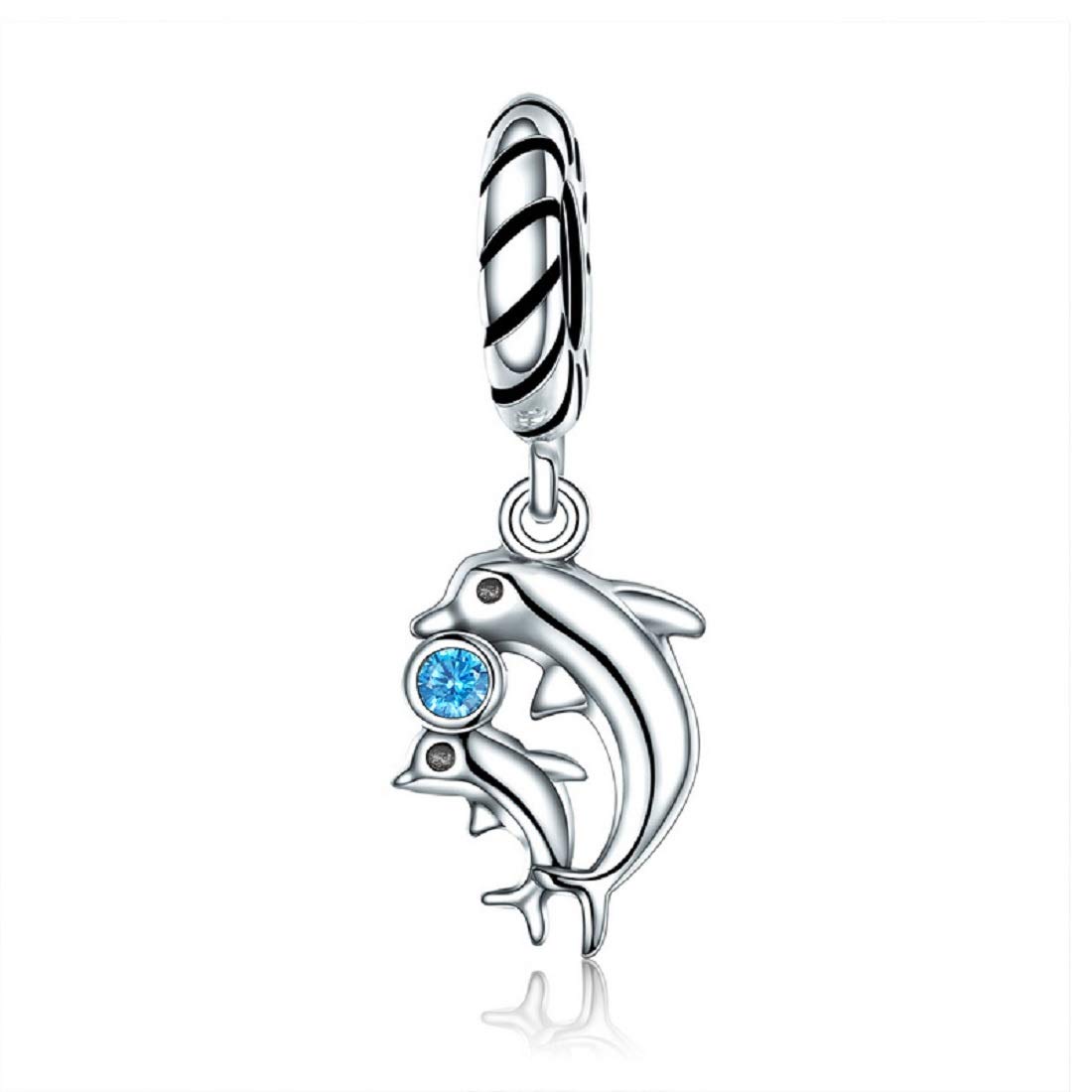FeatherWish 925 Sterling Silver Charm Love Dolphin Mum And Baby Sea Ocean Animal Fish Travel Nature Holiday Pendant Dangle Charm Fits And Compatible With Pandora Bracelets Gift Friend Wife Mum Wife