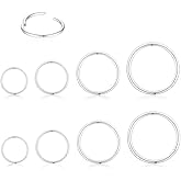 18G nose rings clicker (8pcs) |18G Septum rings Hinged Segment Helix Cartilage Daith Tragus Sleeper Gold/Silver nose ring hoop Earrings Body Piercing jewelry for Women Men 6mm 8mm 10mm 12mm hoop nose ring earrings set