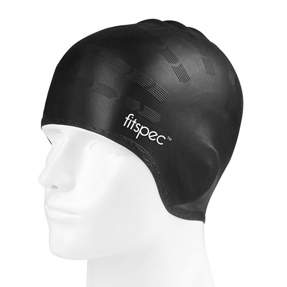 Fitspec Silikon Badekappe mit Ohr-Taschen, Anti-Reiß, Latex-freie, langlebige Schwimmkappe für Männer, Frauen mit langen, kur