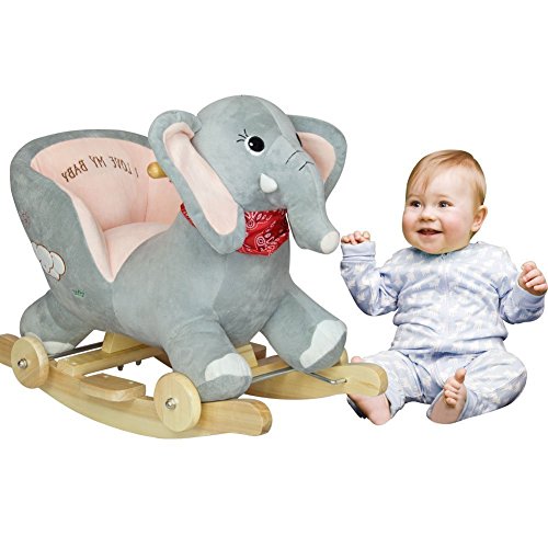 Rocking Elephant Ride On with Wheels - Grey