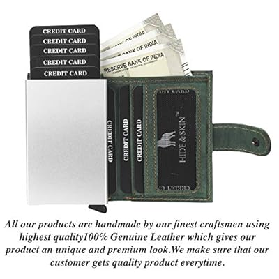HIDE & SKIN Unisex Leather RFID Blocking Card Holder Cum Minimalistic Wallet (Battle Green)