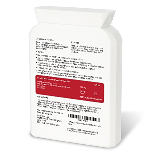 GLUTEN FREE Cranberry Concentrate Supplement Tablets for Urinary Tract