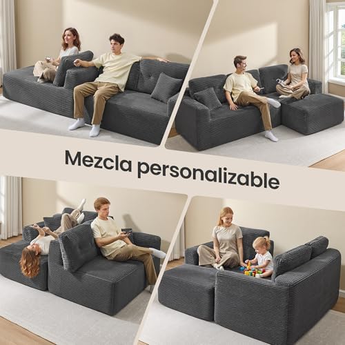 Sofá de canto, sofá modular de 244 cm, entrega compacta, sem montagem, com grande chaise longue à direita, para sala de estar ou quarto de hóspedes, cinzento ardósia LCS184GN01