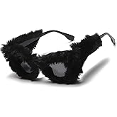 LASPOR Women Plush Fuzzy Cat Eye Sunglasses Punk Soft Velvet Shades Ladies UV400 Handmade Party Eyewear