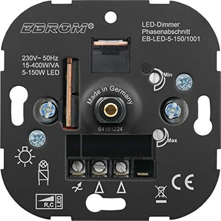 5 Jahre Garantie! EBROM® Unterputz LED Dimmer Drehdimmer, Phasenabschnitt, LED 5-150 Watt, dimmbare Halogen etc. 15-400 W/VA,