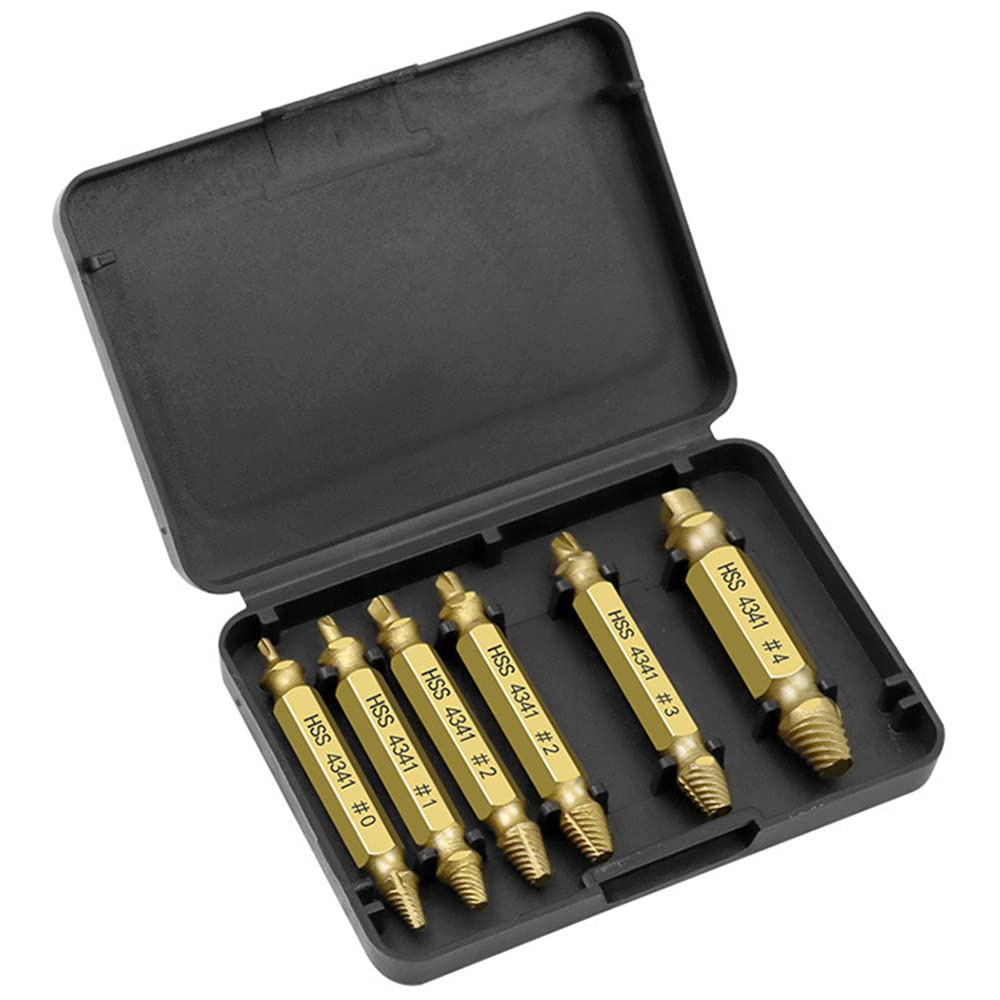 Teogneot 6 Piece SetScrews Extractor Multi-Function Screw Extraction Tool Screw Extractor Set for Removing Stripped or Damaged Screws Made from H.S.4341