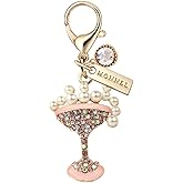 MC103 Crystal Cocktail Lobster Clasp Charm Pendant with Pouch Bag (Pink ,1 piece)