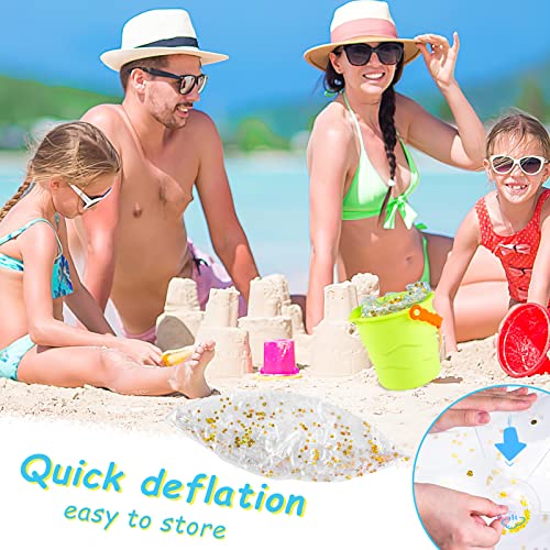 FUTUREPLUSX Glitter Beach Balls 16 Inch, 2PCS Swimming Pool Balls Inflatable Beach Ball with Gold Confetti for Kids Birthday Summer Pool Party